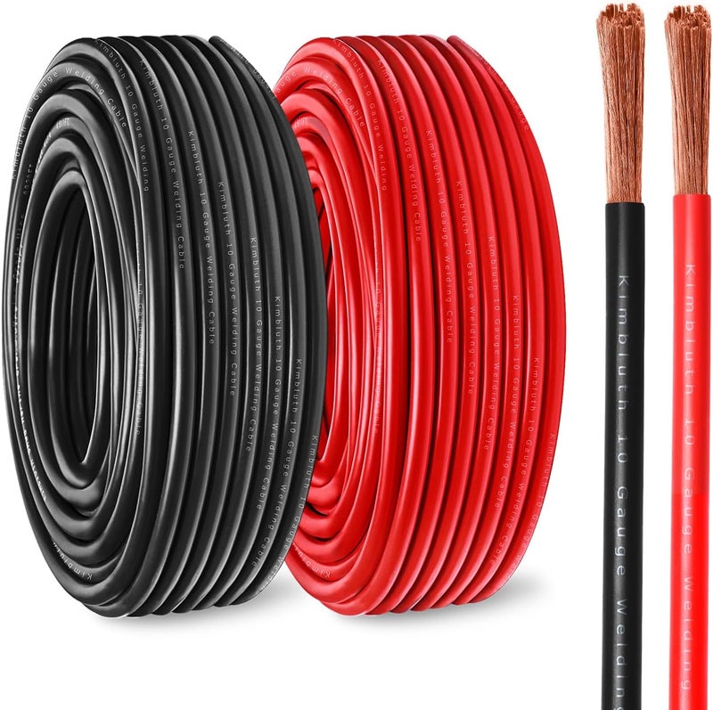Kimbluth 10 Gauge Battery Cable Copper Wire, 20FT Red+20FT Black 10 AWG Welding Cable Standard USA OFC Wire for Automotive, Battery, Solar, Marine and Generator - Image 1